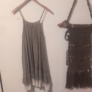 Parisian Scalloped Lace Trim Yellow Printed Spaghetti Strap Drop Waist Sundress